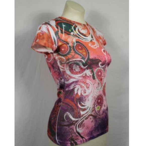 Maya Orange Purple Graphic Paisley Tee Small - Picture 2 of 5